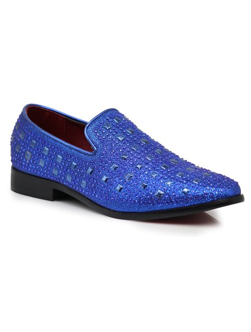 SPK11 Men's Vintage Fashion Rhinestone Designer Dress Loafers Slip On Shoes Classic Tuxedo Dress Shoes