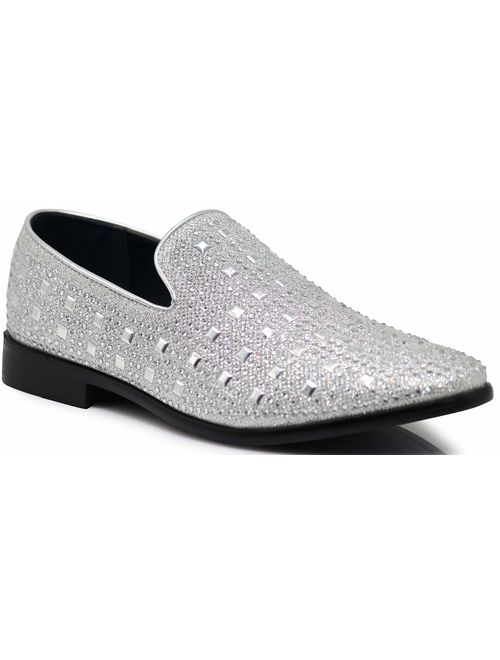 SPK11 Men's Vintage Fashion Rhinestone Designer Dress Loafers Slip On Shoes Classic Tuxedo Dress Shoes