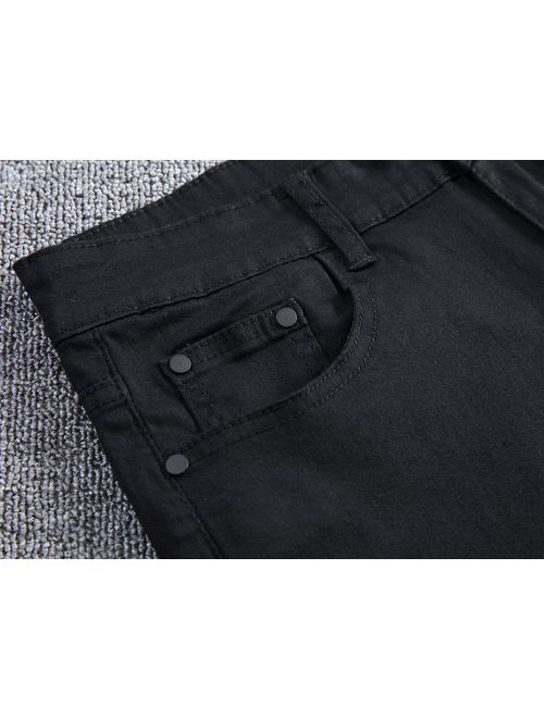 Leward Men's Slim Fit Black Stretch Destroyed Ripped Skinny Denim Jeans