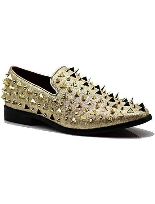 SPK09 Men's Vintage Spike Dress Loafers Slip On Fashion Shoes Classic Tuxedo Dress Shoes