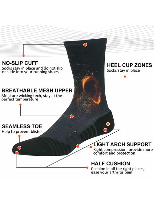 HUSO Unisex Fashion Digital Printing Sports Crew Hiking Socks 3, 4 Pairs