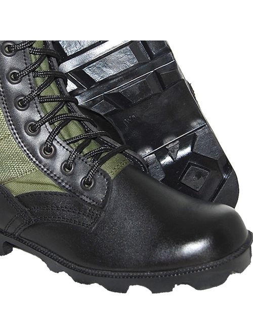 Krazy Shoe Artists Jungle Boot 8 Inch Leather Black Green Tactical Men's Combat