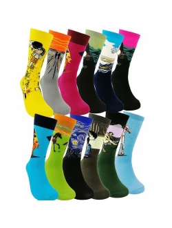 Famous Painting Art Printed Mens Dress Socks - HSELL Crazy Patterned Fun Crew Cotton Socks