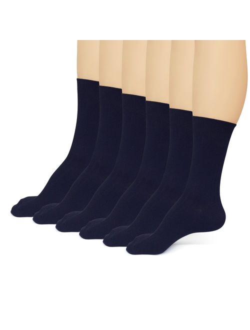 David Archy Men's 6 Pack Cotton Soft Trouser Crew Dress Socks