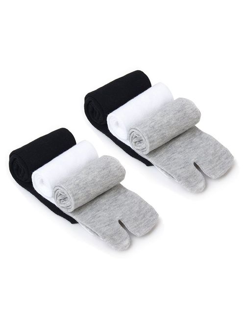 ROSENICE Elastic Cotton Tabi Toe Socks 3 Pairs(White Grey Black), middle