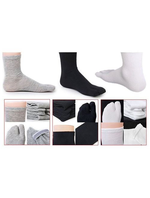 ROSENICE Elastic Cotton Tabi Toe Socks 3 Pairs(White Grey Black), middle