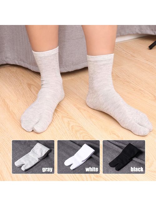 ROSENICE Elastic Cotton Tabi Toe Socks 3 Pairs(White Grey Black), middle