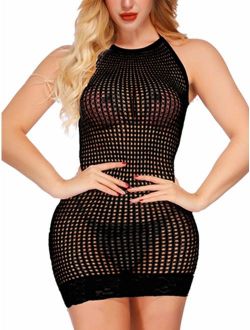  Vivilover Womens Fishnet Bodysuit Mesh Plus Size