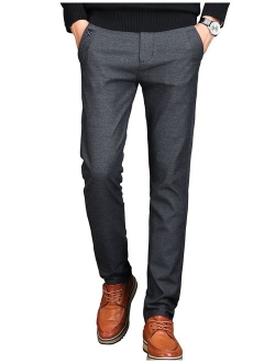 Men's Tapered Slim Fit Wrinkle-Free Casual Stretch Dress Pants,Classic Fit Flat Front Trousers