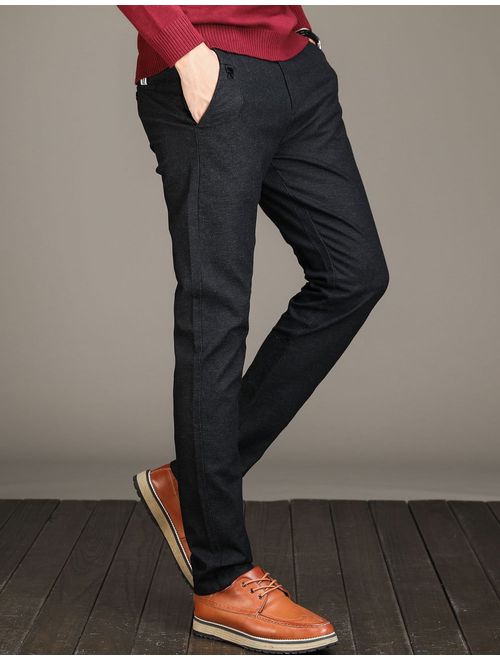 Men's Tapered Slim Fit Wrinkle-Free Casual Stretch Dress Pants,Classic Fit Flat Front Trousers