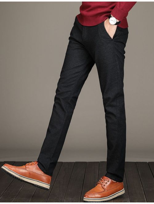 Men's Tapered Slim Fit Wrinkle-Free Casual Stretch Dress Pants,Classic Fit Flat Front Trousers