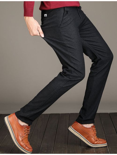 Men's Tapered Slim Fit Wrinkle-Free Casual Stretch Dress Pants,Classic Fit Flat Front Trousers