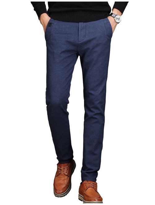 Men's Tapered Slim Fit Wrinkle-Free Casual Stretch Dress Pants,Classic Fit Flat Front Trousers