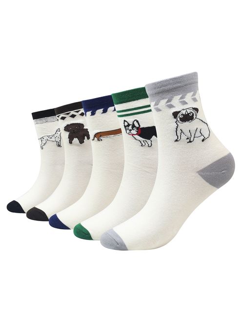 Wish Island Men's 5 Packs Fun Crazy Animal Cotton Casual Crew Socks