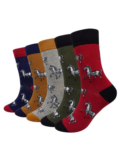 Wish Island Men's 5 Packs Fun Crazy Animal Cotton Casual Crew Socks