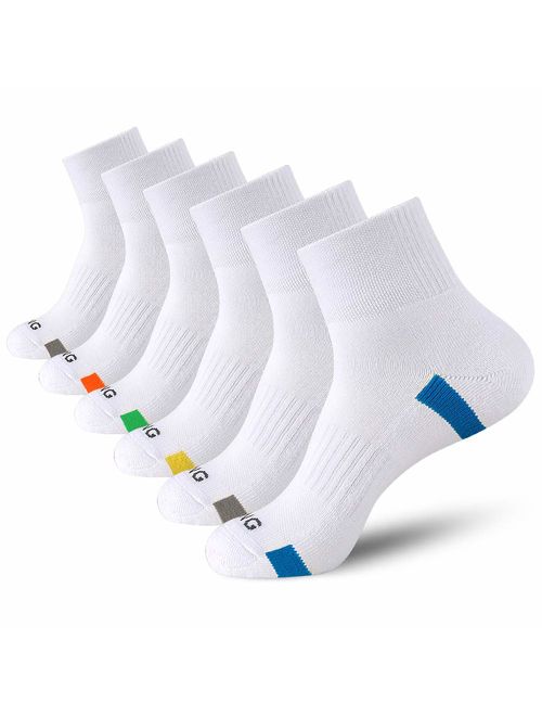 BERING Men's Athletic Cushion Quarter Socks for Running, Hiking, Work (6 Pack)