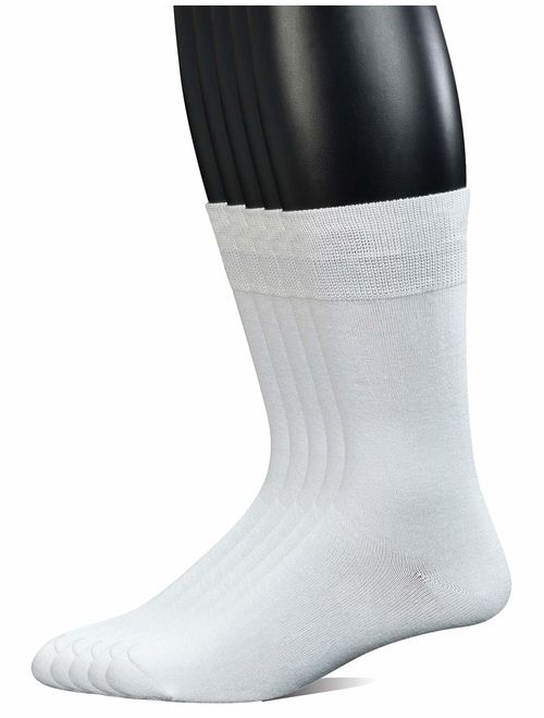 Yomandamor Men's 5 Pairs Bamboo Extra Wide Top Crew Dress Socks