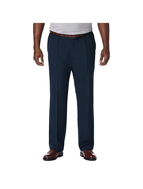 Haggar Men's Cool 18 Pro Classic Fit Pleat Front Expandable Waist Pant, Navy, 46Wx30L