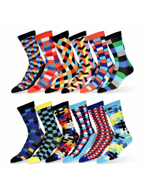 Robert Shweitzer Mens Fun Funky and Colorful Patterned Dress Socks with Cool and Crazy Designs -12 Pack