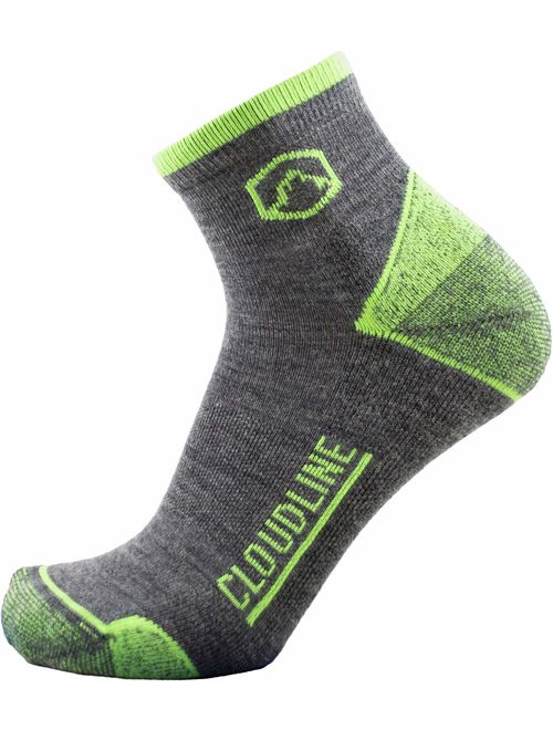 CloudLine Merino Wool 1/4 Top Running & Athletic Socks- Light Cushion- Mfr in US