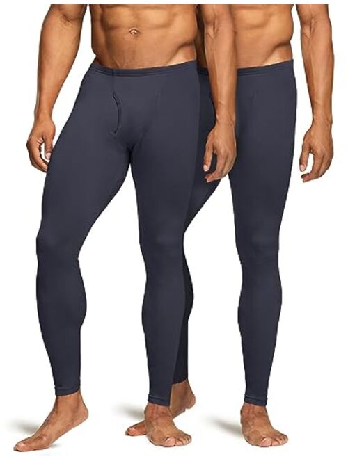 TSLA Men's 2 Pack Thermal Microfiber Fleece Lined Bottom Underwear Long Johns Stretchy with Fly