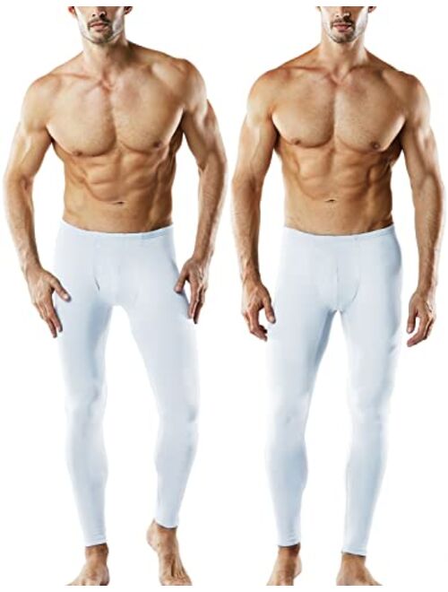 TSLA Men's 2 Pack Thermal Microfiber Fleece Lined Bottom Underwear Long Johns Stretchy with Fly