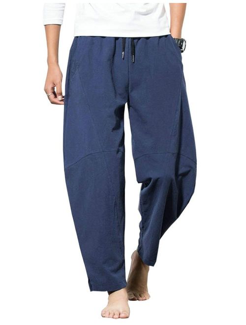 Banana Bucket Men's Casual Baggy Pants Drawstring Cotton Loose Harem Pants