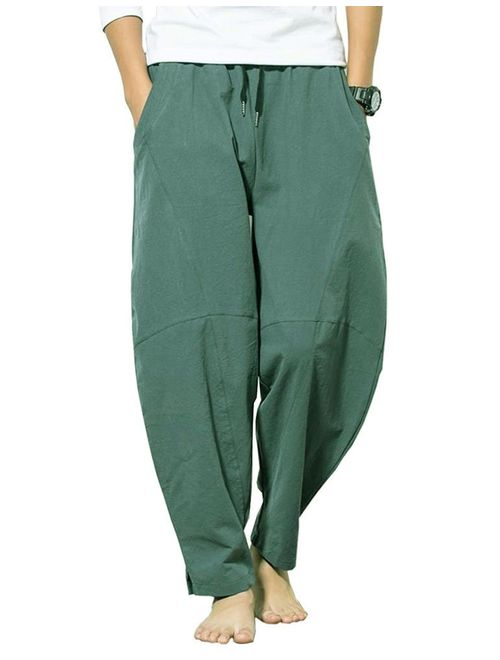 Banana Bucket Men's Casual Baggy Pants Drawstring Cotton Loose Harem Pants