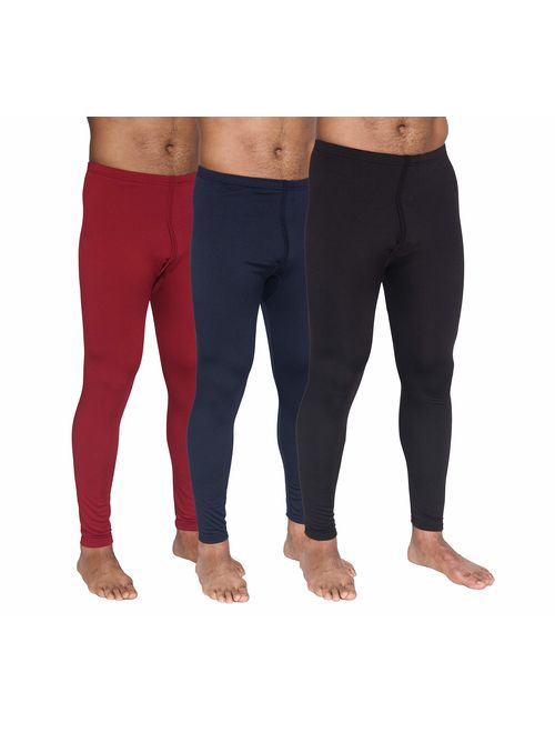 Real Essentials 3 Pack: Men's Thermal Underwear Base Layer Fleece Lined Compression Pants with Functional Fly