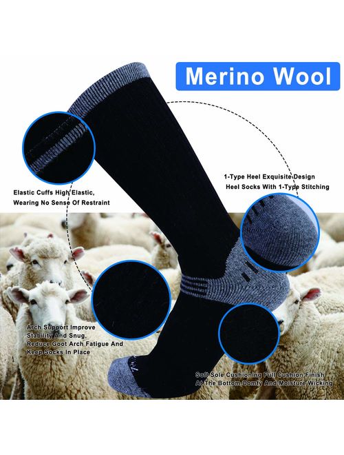 Enerwear 6P Pack Men's Merino Wool Cushion Outdoor Trail Socks