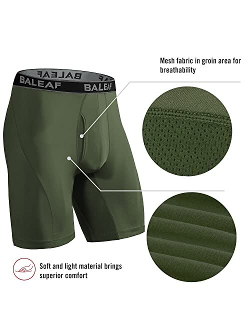 BALEAF 9 Inches Men's Active Underwear Sport Cool Dry Performance Boxer Briefs with Fly (2-Pack)