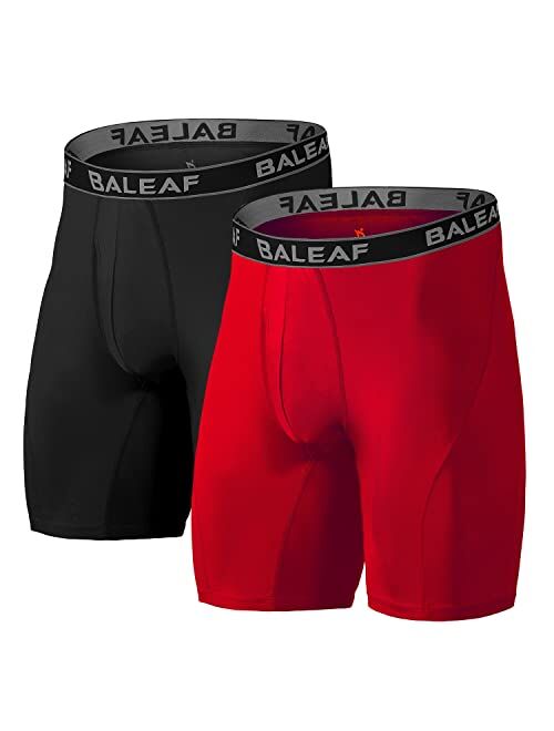 BALEAF 9 Inches Men's Active Underwear Sport Cool Dry Performance Boxer Briefs with Fly (2-Pack)