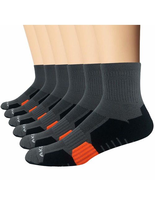 AKOENY Men's Performance Athletic Quarter Socks for Running, Training & Hiking (6 Pack)