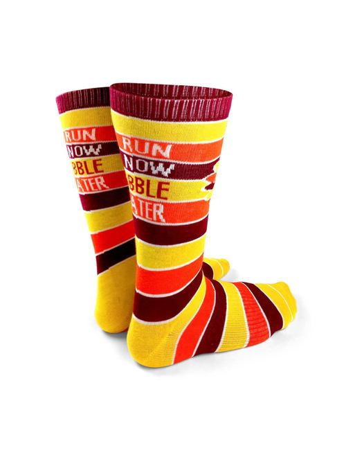 Run Now Gobble Later (Yellow/Orange/Brown) Printed Mid Calf Socks | Running Socks by Gone For a Run | Multiple Sizes