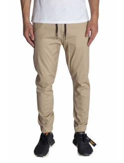 KDNK Men's Jogger Fit Stretch Twill Elastic Waist and Leg Drop Crotch Pants