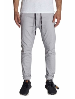 KDNK Men's Jogger Fit Stretch Twill Elastic Waist and Leg Drop Crotch Pants