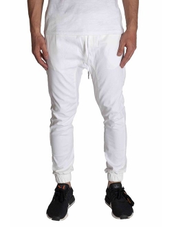 KDNK Men's Jogger Fit Stretch Twill Elastic Waist and Leg Drop Crotch Pants