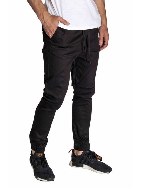 KDNK Men's Jogger Fit Stretch Twill Elastic Waist and Leg Drop Crotch Pants