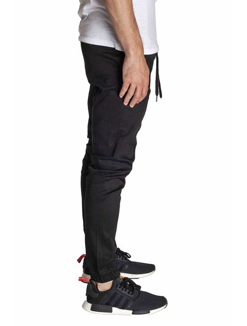 KDNK Men's Jogger Fit Stretch Twill Elastic Waist and Leg Drop Crotch Pants