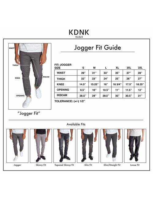 KDNK Men's Jogger Fit Stretch Twill Elastic Waist and Leg Drop Crotch Pants