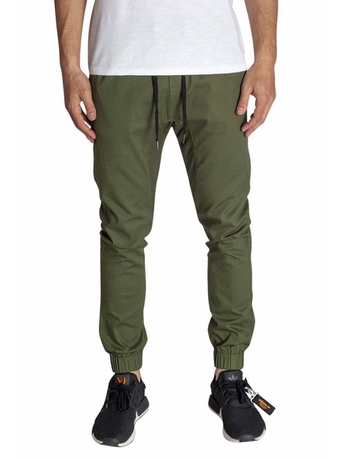 KDNK Men's Jogger Fit Stretch Twill Elastic Waist and Leg Drop Crotch Pants