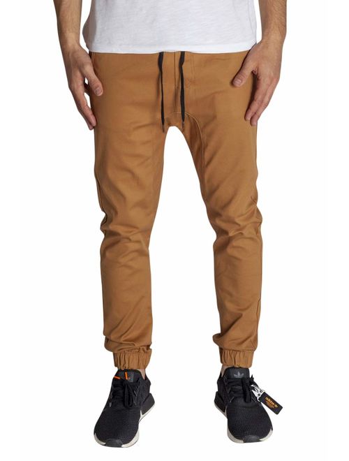 KDNK Men's Jogger Fit Stretch Twill Elastic Waist and Leg Drop Crotch Pants