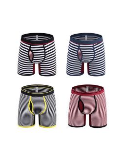 Nuofengkudu Men's 4 Packs Stripe Boxer Briefs/Trunk Open Fly Underwear No Ride Up