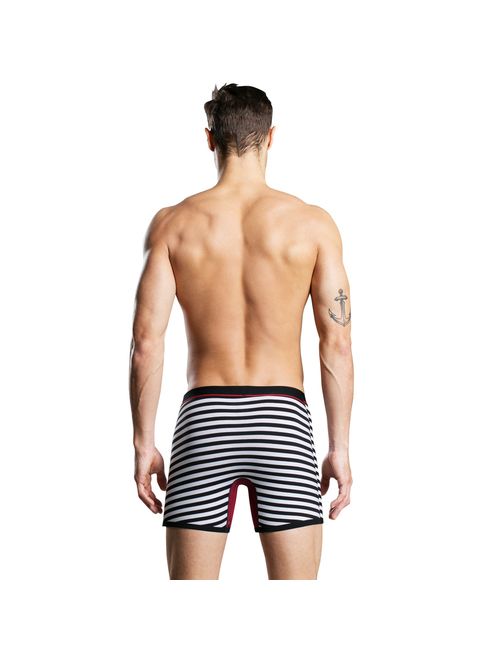 Nuofengkudu Men's 4 Packs Stripe Boxer Briefs/Trunk Open Fly Underwear No Ride Up