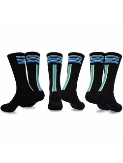 TeeHee Men's Sports Stripes Cotton Half Cushion Crew Socks 3-pair Pack