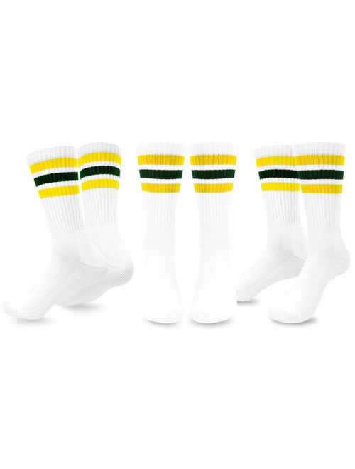 TeeHee Men's Sports Stripes Cotton Half Cushion Crew Socks 3-pair Pack