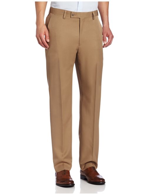 Louis Raphael Men's Modern Fit Flat Front Serge Weave Solid Dress Pant