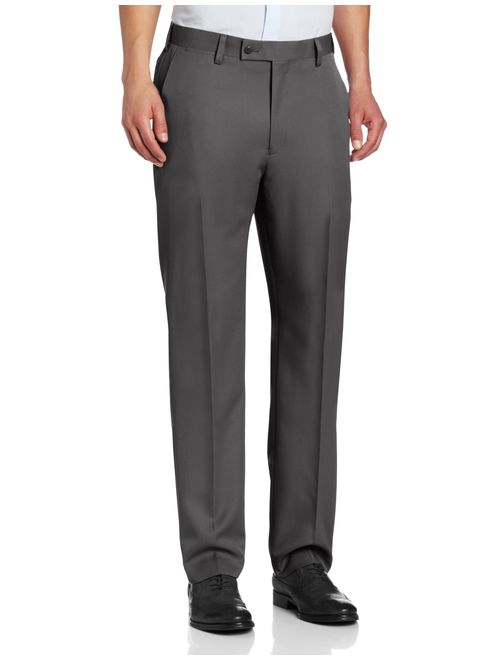 Louis Raphael Men's Modern Fit Flat Front Serge Weave Solid Dress Pant