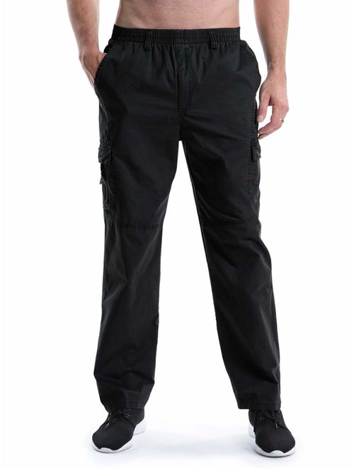 Mesinsefra Men's Elastic Lightweight Workwear Casual Loose Fit Cargo Pull On Pants