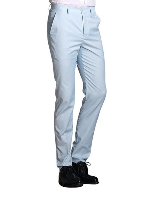 MOGU Mens Slim Fit Flat Front Pant